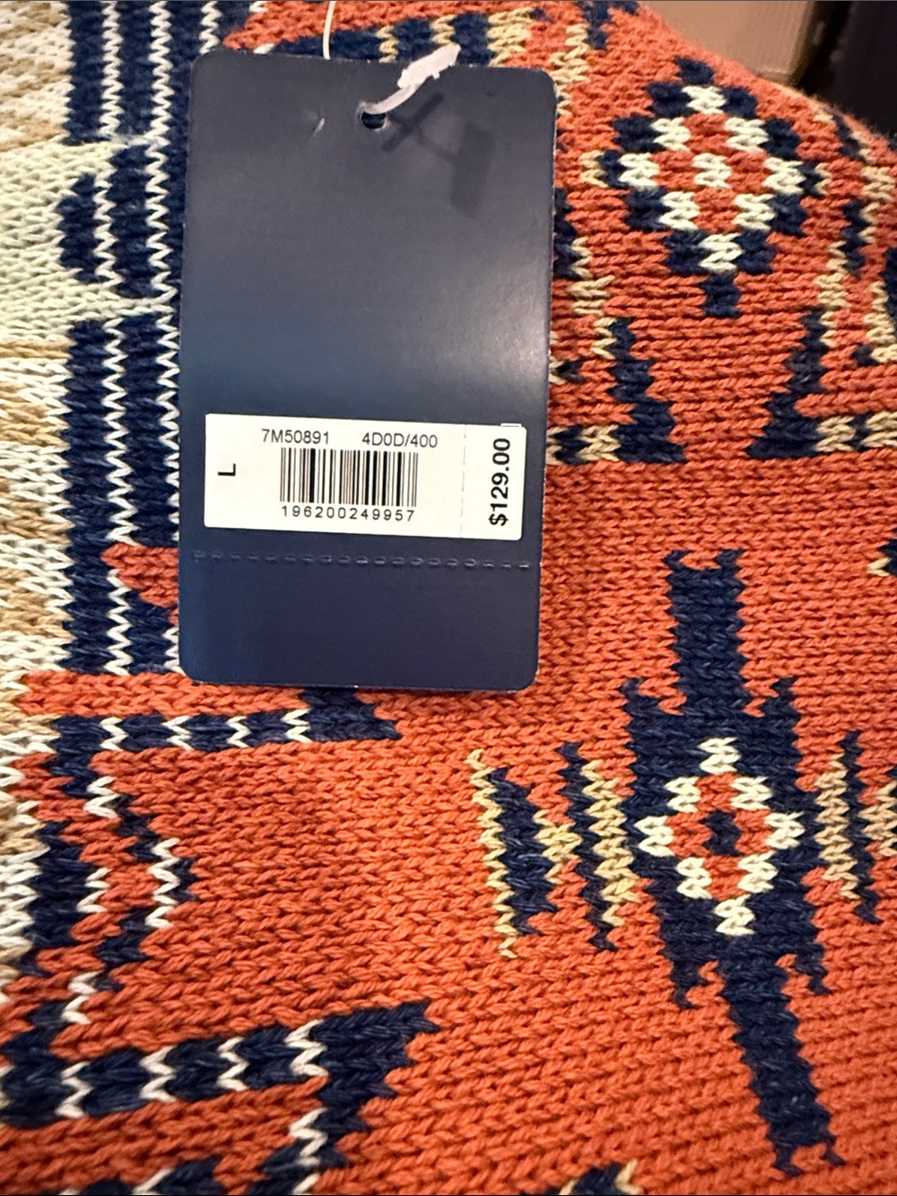 Lucky Brand Navy & Orange Aztec Shawl Collar Cardigan - Picture 2 of 5